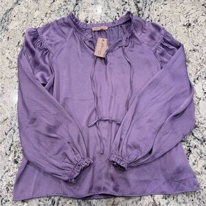 Philosophy Lavender Purple Boho Blouse Tie Neck Pleated Long Sleeve Size M NWT
